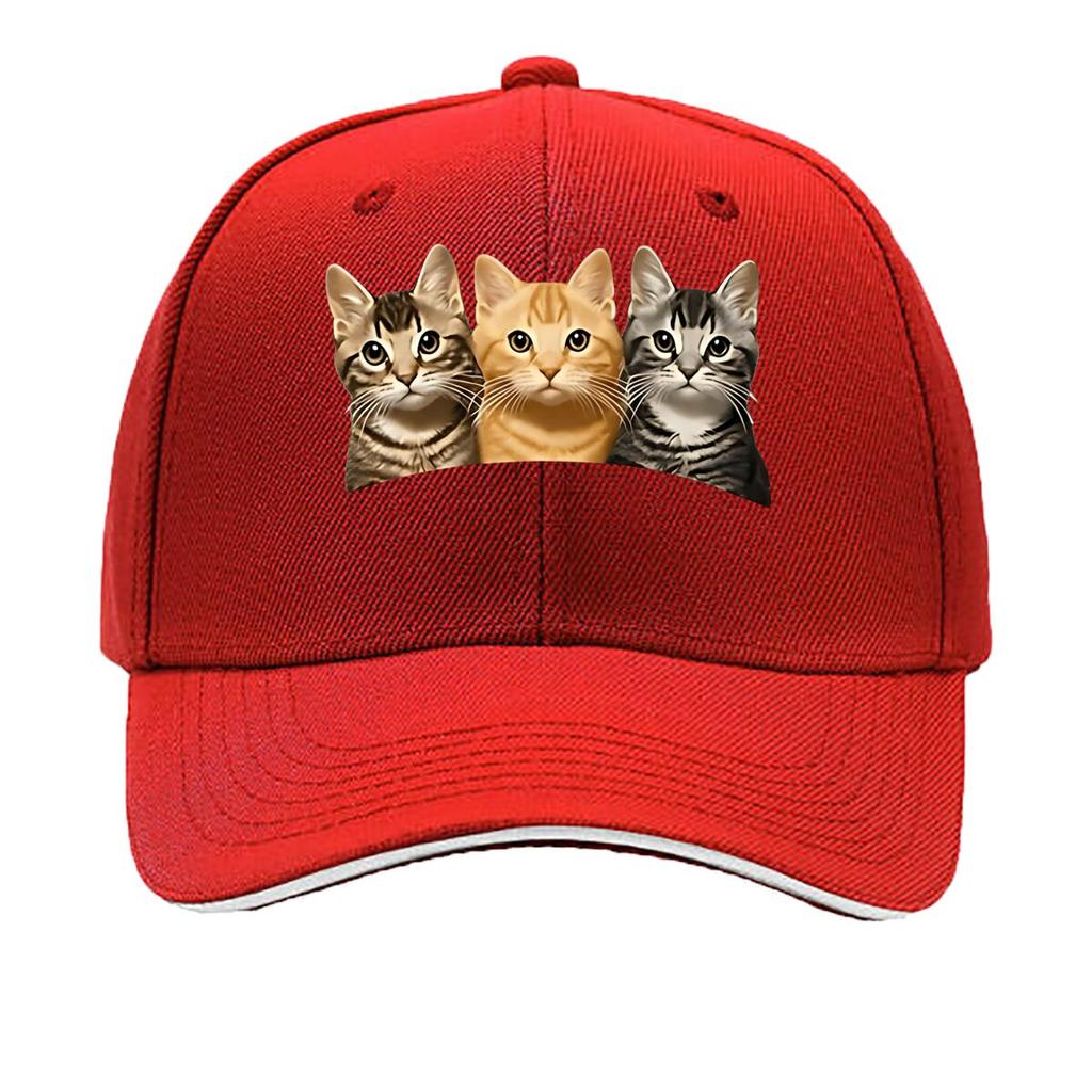 Fun ThreeCat Print Baseball Cap Outdoor Unisexs Casual Sports Bucket Hat Adjustable Vintage Baseball Sandwich Baseball Cap