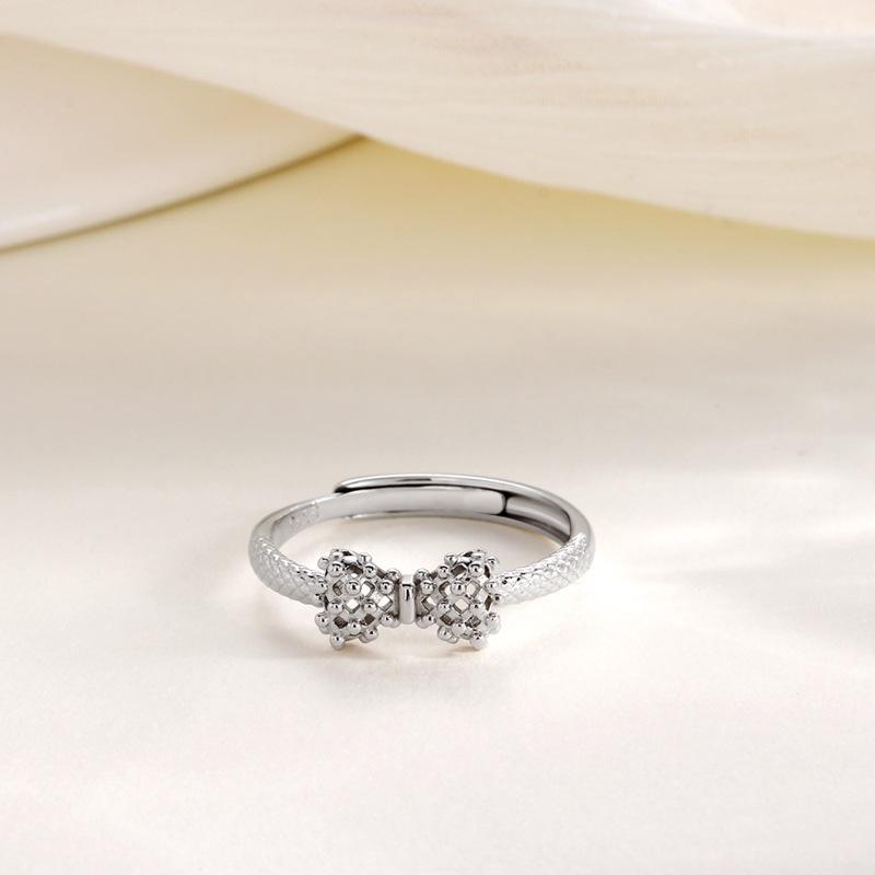 S925 Sterling Silver Open Bow Ring for Women - Versatile, Elegant, Hollow Design Adjustable Open Ring белого золота