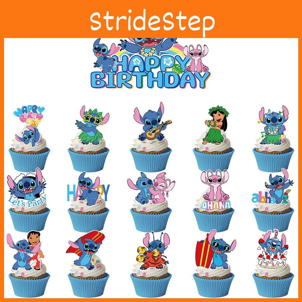 Birthday Stitch Theme Cake Inserts Set With Paper Decor For Celebration Events