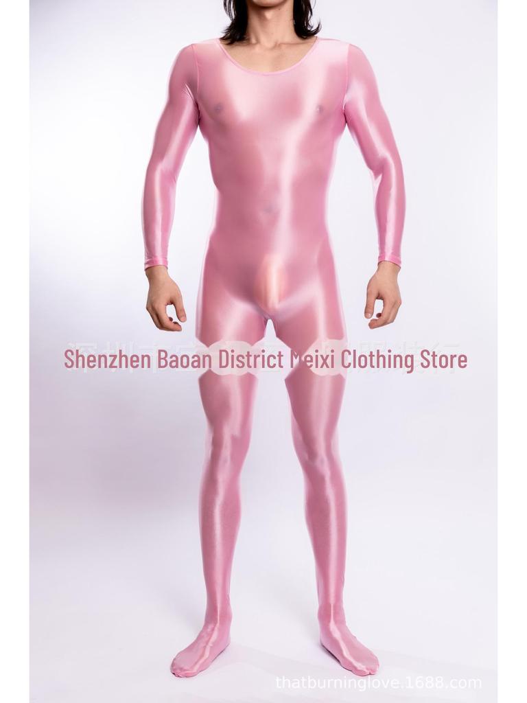 High Elastic Glossy Unisex Full-Body Jumpsuit - Large Size, Silky Luster, European & American Style, Sexy & Transparent, Smooth (Model 7076)