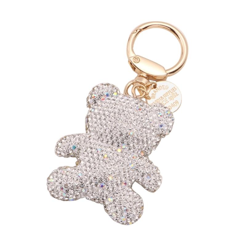 Cartoon Bear Keychain Pendant Cute-Rhinestone Bear Keyring Charm Decorations Bag Keyring Hanging Ornament Car Keys Ring