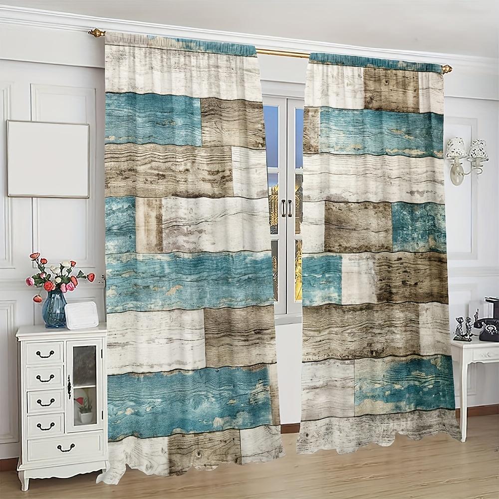 2pc Home Decor Curtains Wood Floor Printed European Style Decor, Modern Printed Curtain Rod Pocket,For Kitchen  Living Room