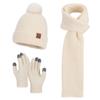 Winter Korean Style Fashion Knitted Wool Hat for Women Warm Hat Scarf and Gloves Three-Piece Set with Ear Protection Beanie