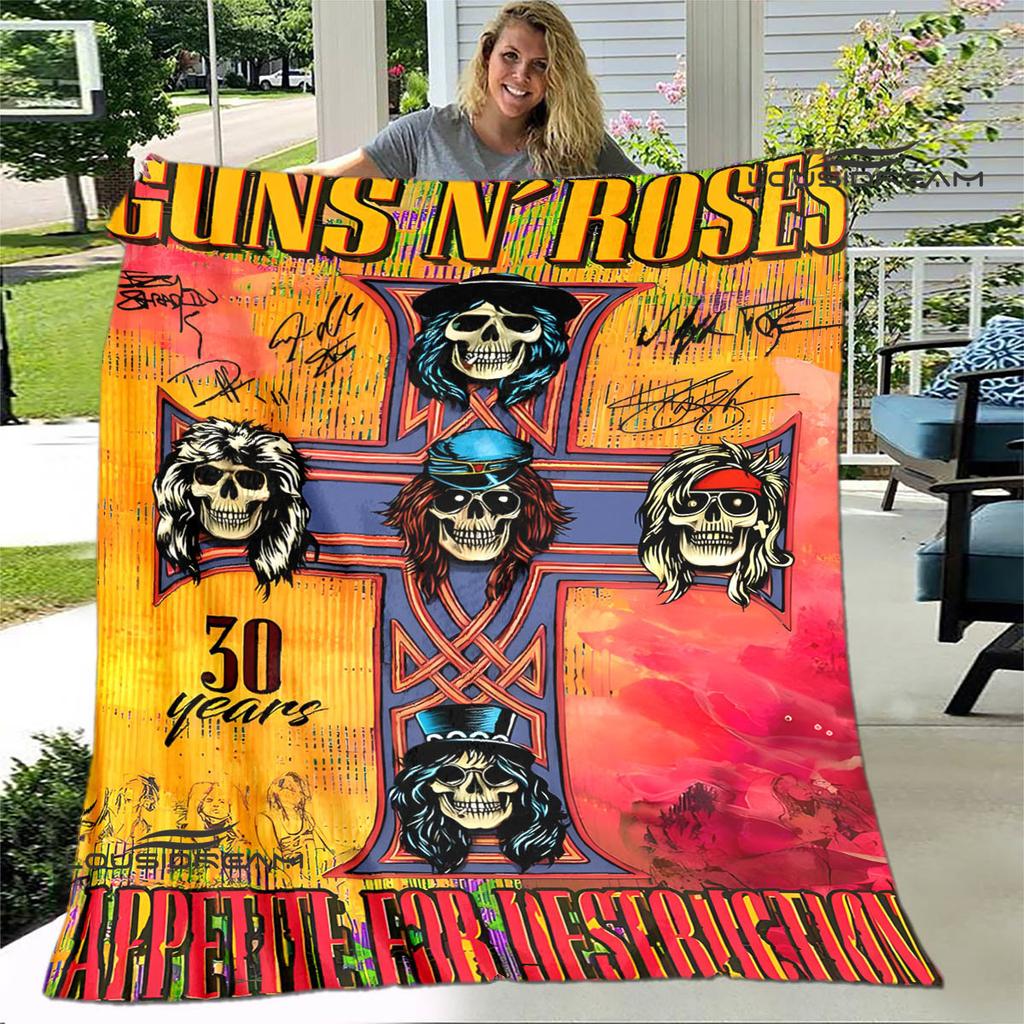 Guns n'roses band retro print blanket Flannel Soft Comfort Blanket Home Travel Blanket Kids Warm Blanket birthday gift