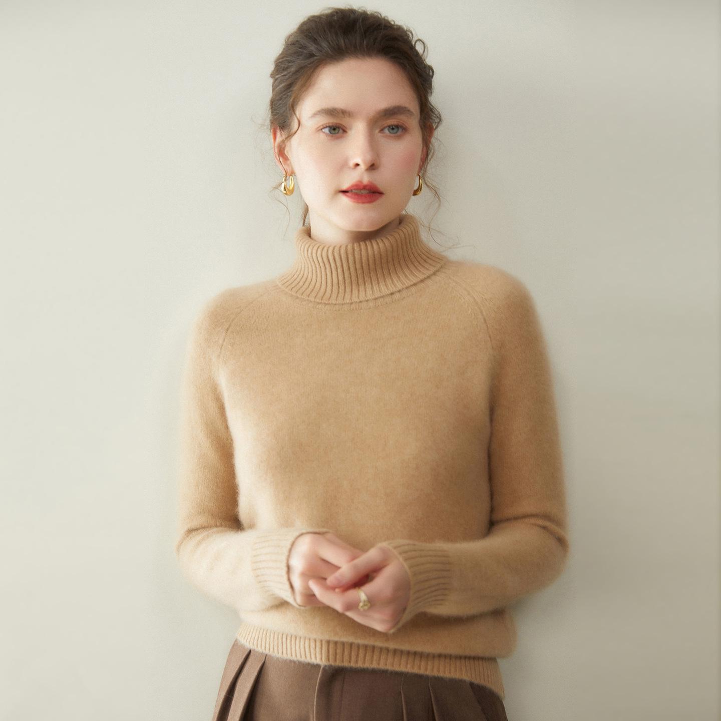 Women s Thick High Neck Cashmere Raglan Sleeve Loose Knit Sweater - Autumn/Winter L (57.5-62.5 kg)