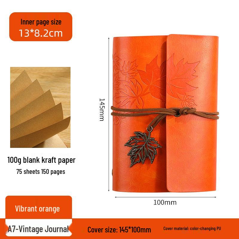 Maple Leaf Retro Loose-Leaf Notebook with Customizable Logo and Skin-Feel Cover
