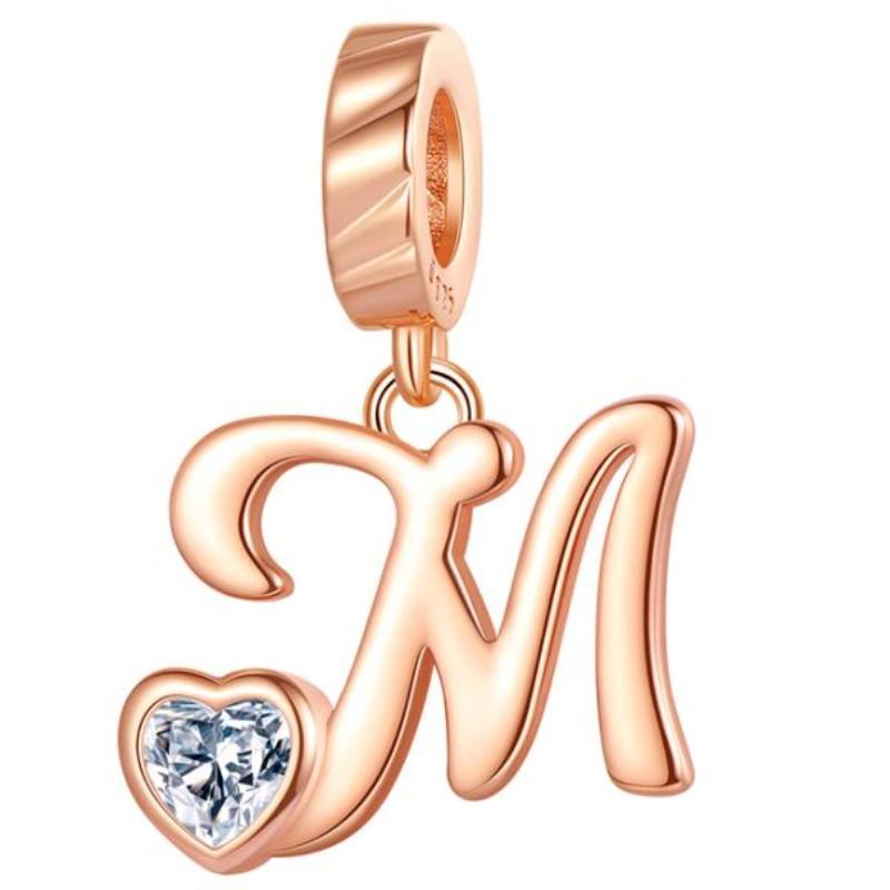 Kupfer 26 Buchstaben A-Z Alphabet Anhänger Charme Roségold Passend für Original Pan Armband Zubehör DIY Schmuck Für Frauen