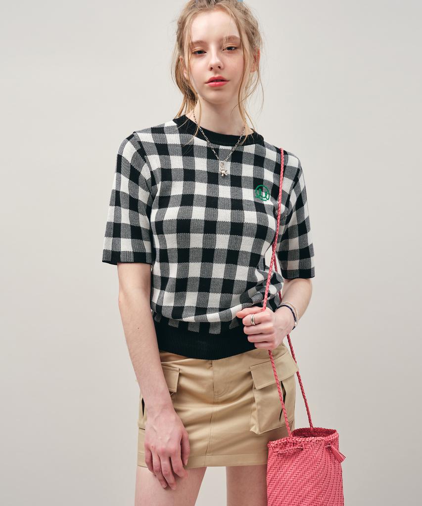 MAYOL Check Short Sleeve Crew Neck Knit_Black
