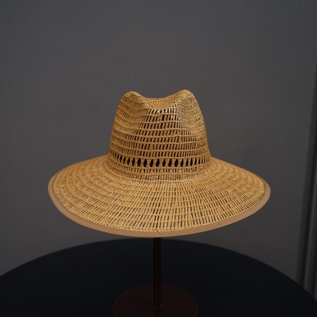 French Retro Ginger Black Hollow Woven Jazz Top Hat Women'S Summer Vacation Beach Wide Brim Straw Hat