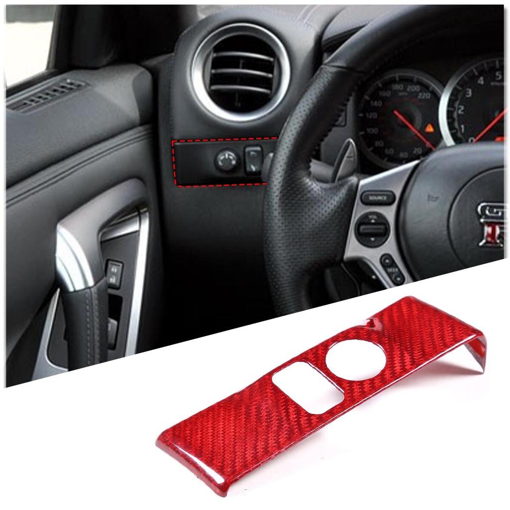 Red Carbon Fiber Headlight Switch Button Trim Cover For Nissan GTR R35 2008-16