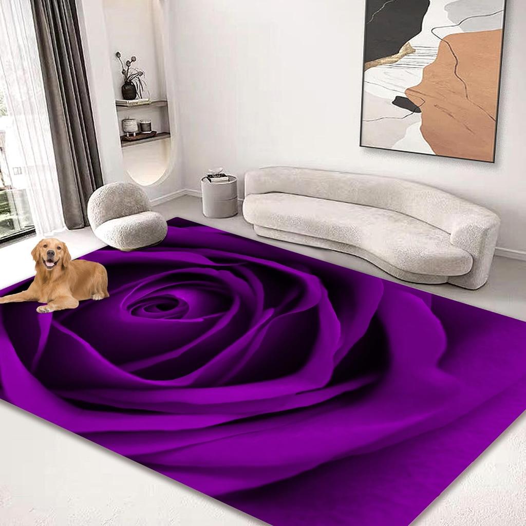 Blue Rose Flower on Black Background Non Slip Mat Area Rugs Floor Carpet for Kitchen Bedroom Living Room Decoration for Kids