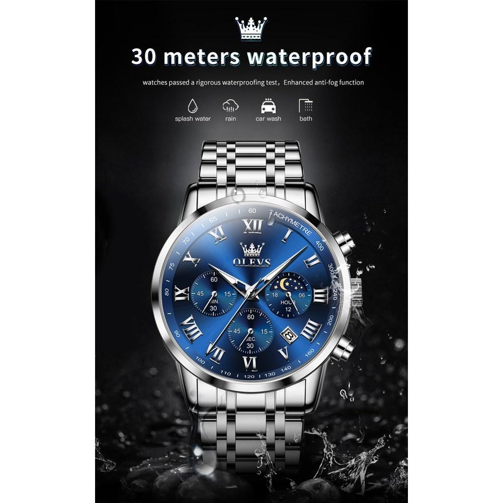 OLEVS Multi-Function Men's Wristwatch Stainless Steel Band Classic Quartz Analog Waterproof Date Luminescent Fashion Business Watch
