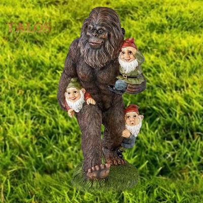 Estatua de Jardín Sasquatch Resina Sasquatch con Adorno de Gnomos Figura de Sasquatch para Exterior Interior para Decoración de Terraza Patio