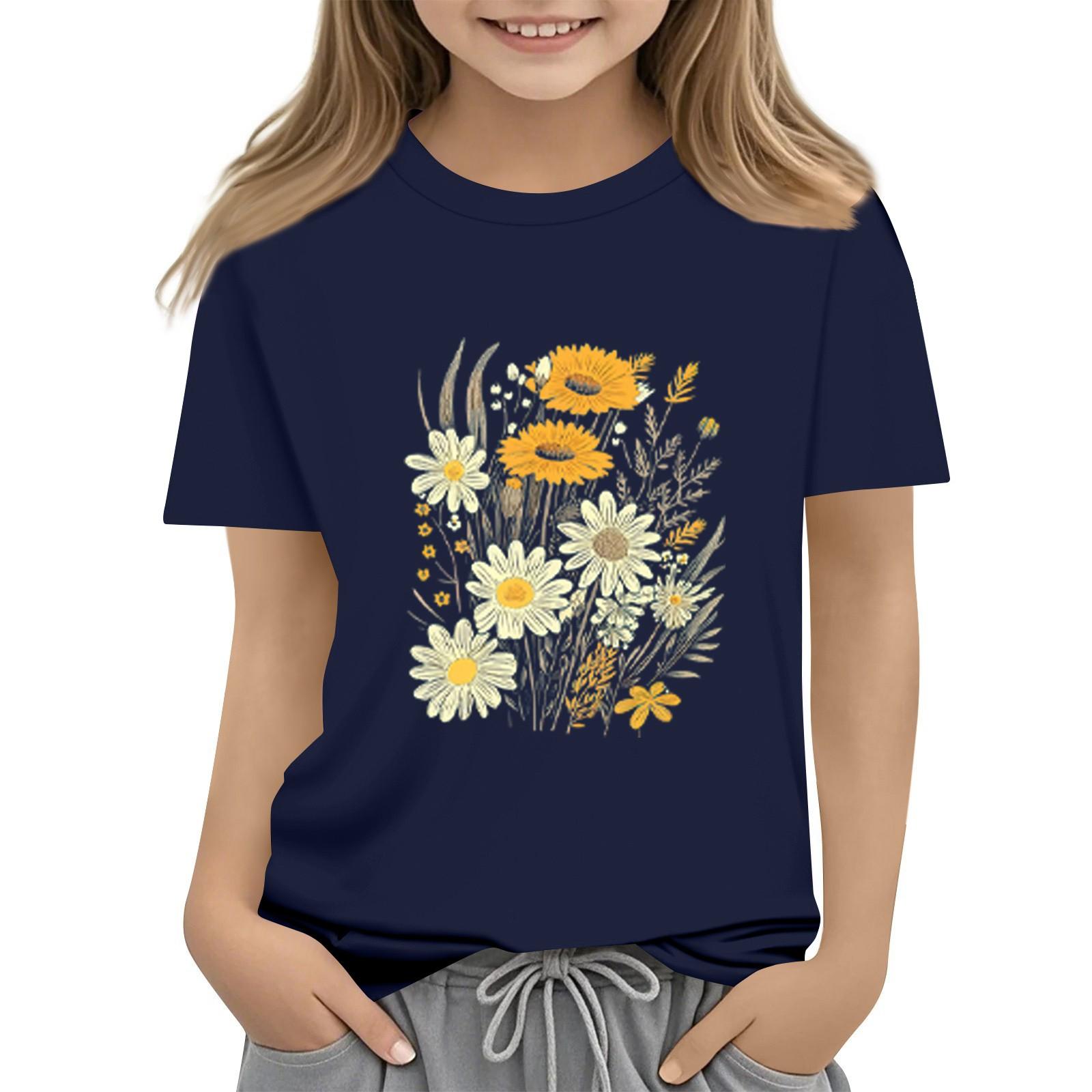 

Летний детский топ с круглым вырезом и короткими рукавами с изображением подсолнуха 130