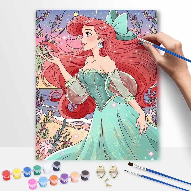 Disney digital oil painting Ariel princess painting art handmade diy gift home decoration 20x30cm