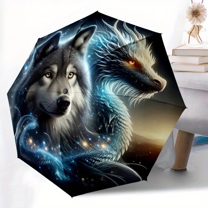 1pc Galactic Wolf Dragon Durable Cartoon Folding Umbrella,Compact Umbrella for Men and Women, Suitable for Travel or Daily Use.C017