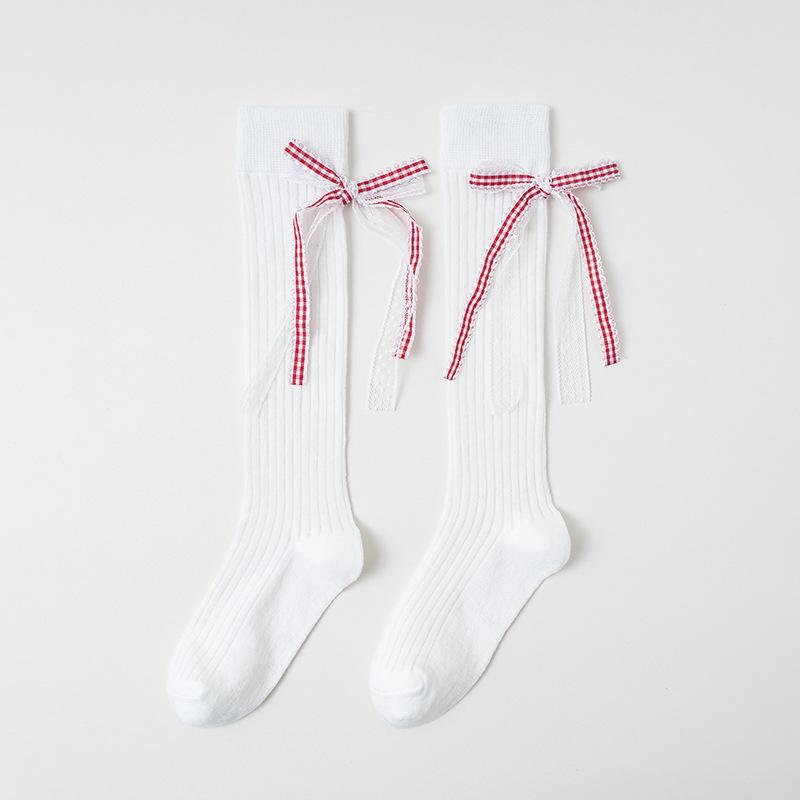 

Kids Long Tube Socks for Girls Spring Summer Thin Breathable Knee High Princess Sock Korean Plain Striped Bowknot Stockings XL білий