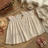 Sweet Cherry Print Girls Dress Summer Flutter Sleeve Pleated Skirt Baby Clothing