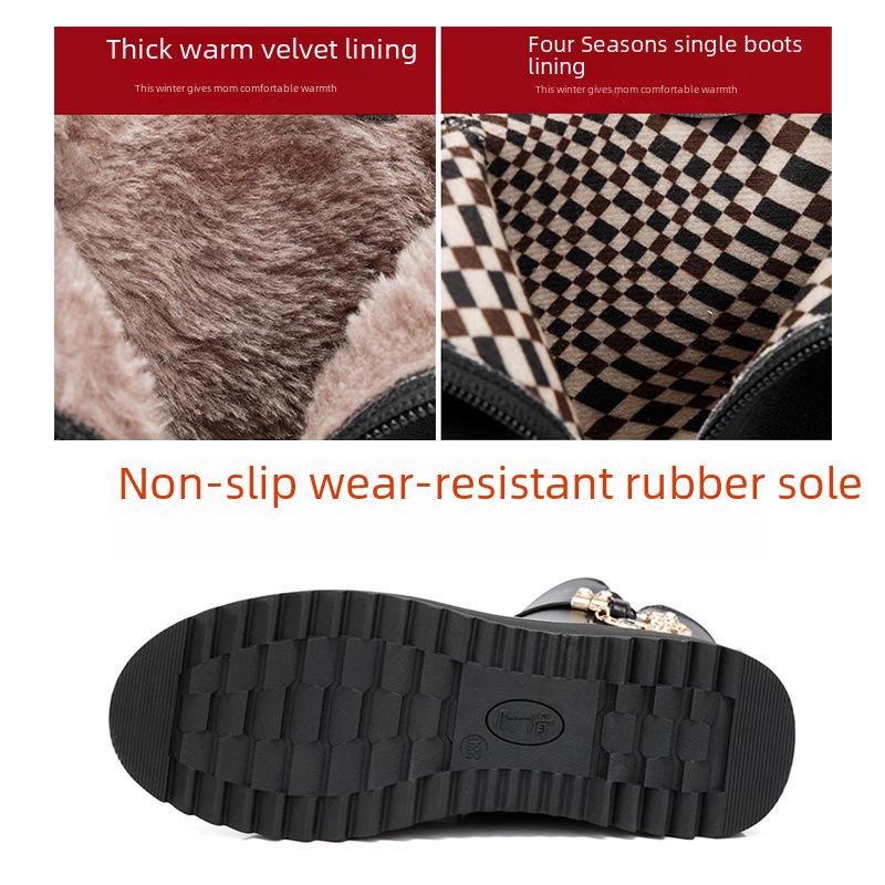 Dámské bavlněné kotníkové boty: Měkká kůže, nízký podpatek, plus samet na podzim a zimu 2021