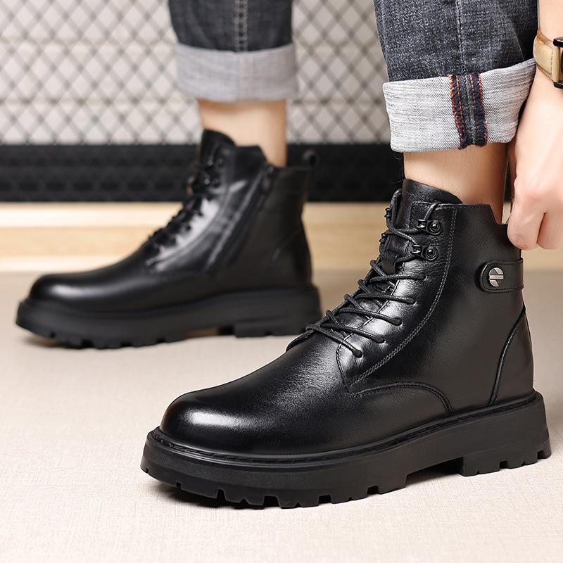 First Layer Cowhide Martin Boots Men's Genuine Leather Winter Fur Integrated Men's Boots Casual Wool Men's Leather Boots High Top Men's Shoes