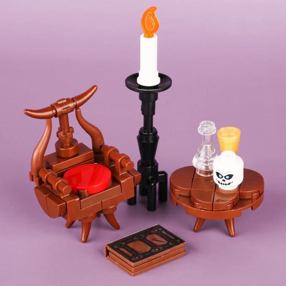 MOC Medieval Napoleonic Furniture Sheepskin Paper Cabinet Building Blocks Ink Map Compass Printed Tiles Bricks Toys Boys Gift