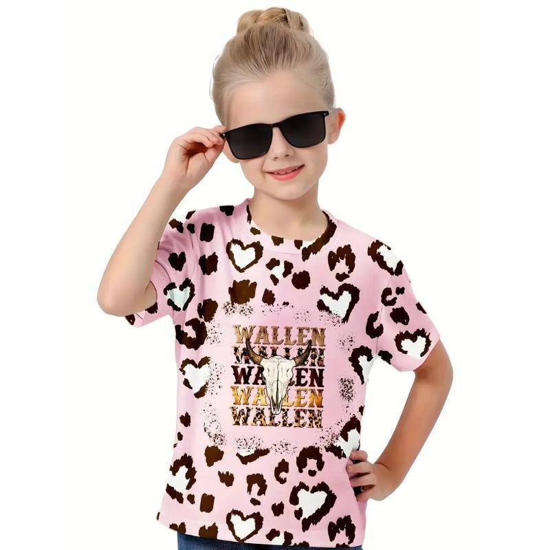 Kids T Shirt Spring Autumn Girls' Printed Top Short Sleeve Round Neck Bottom Top T-shirt Personalized Trendy Clothing Shirt