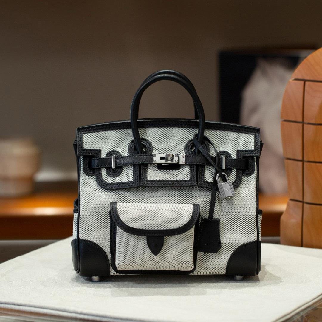

Swift Leather Splicing Canvas Pocket 25cm Color Matching Handbag Premium One Shoulder Crossbody Women s Bag 25*20*14cm