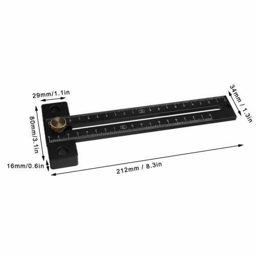 180mm T-type Scribing Ruler, Scribing Marking Ruler, Metric Scale Black Woodworking Marking Tool, Aluminum Alloy, Double-Sided Scale, Total Length: Ap