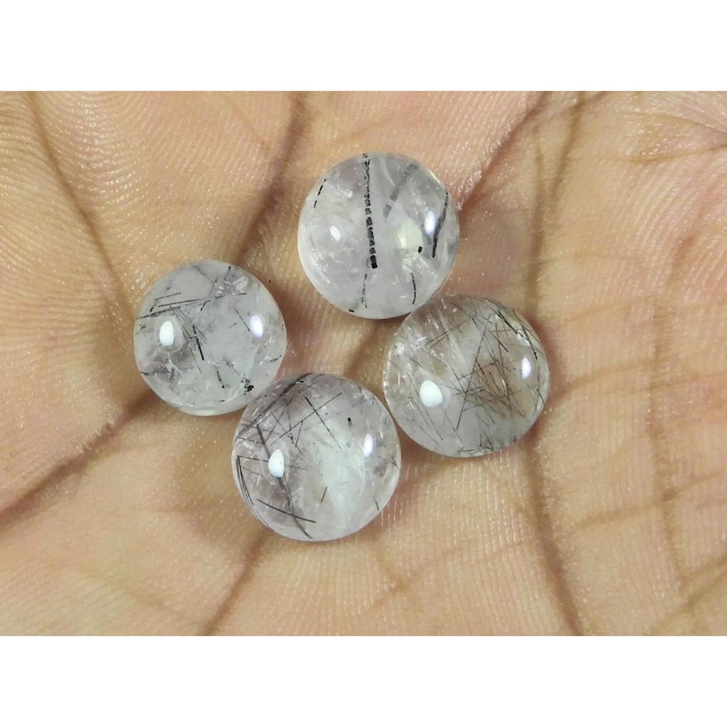 11 MM Natural Black Rutile Round Cabochon Loose Gemstone 4 Pcs Lot A-261