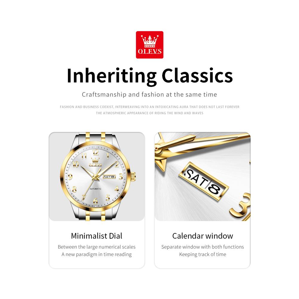 OLEVS 7078 Mens Watch Automatic Mechanical Watch Luxury Brand High Quality Original Stainless Steel Day Date Watches For Man New