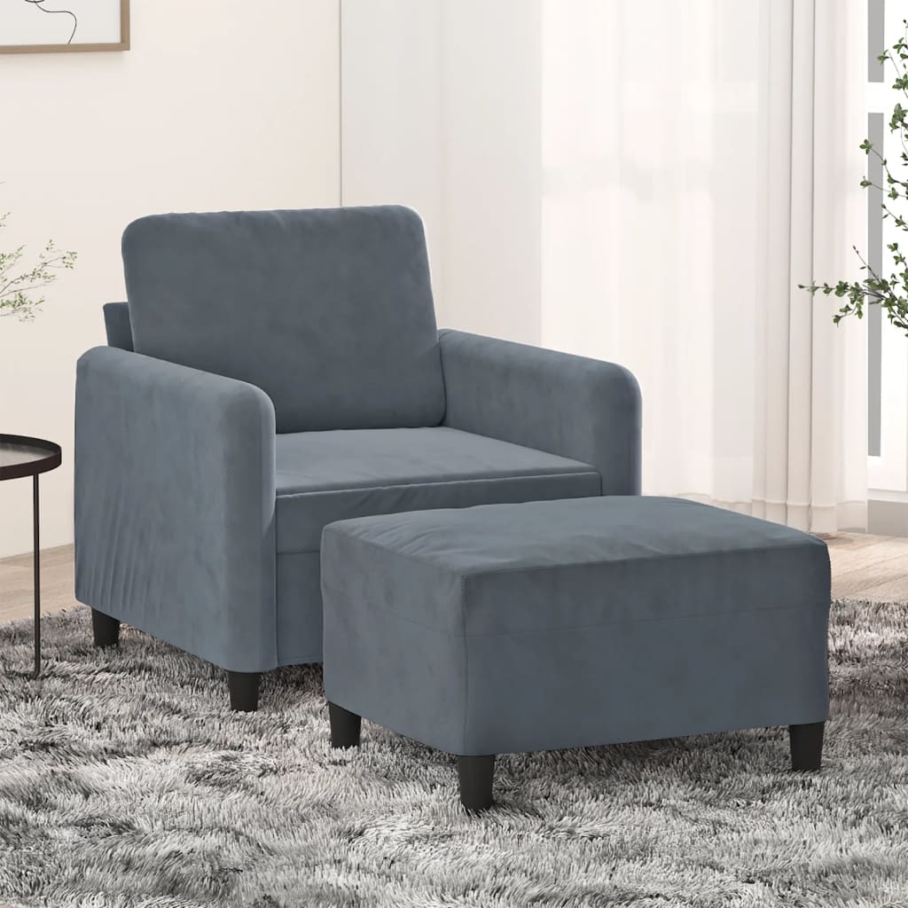 Armchair with Footstool Dark Grey 60 cm Velvet