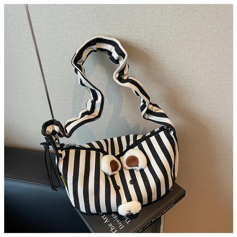 Oxford Striped Zipper Hobos Bags 2026 High Quality New Cute Bags Design Sense Funny Student Commuting Shoulder Bags Bolsa чёрный