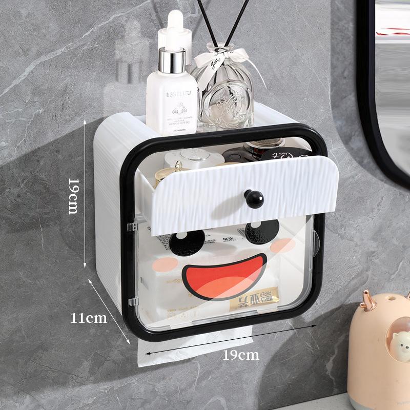 Настенный неперфорированный ящик для хранения для туалета Tissue box&stickers чёрный/белый