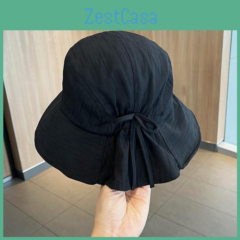 Summer Retro Cotton Fisherman Hat With Oversized Brim Butterfly Bow Sun Hat