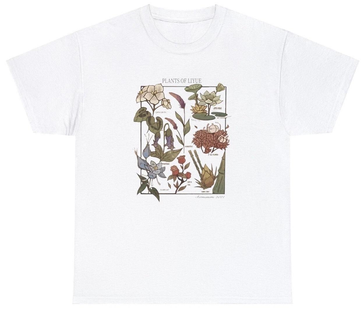 Genshin Flower T Shirt Plants Of Liyue Gamer Impact Gift Anime Venti Graphic Tee 2XL