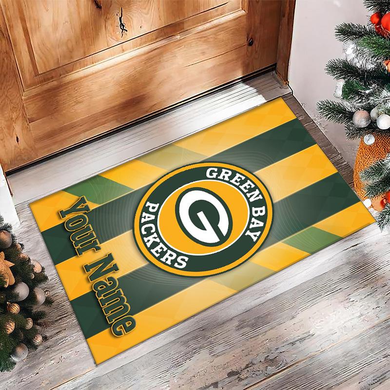 Green Bay Packers Crystal Velvet Rug, Custom Name Text Personalized Non‑Slip Floor Mat for Home Decor Gift