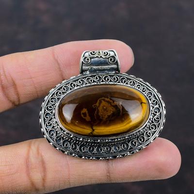 Marra Mamba Ciondolo occhio di tigre Ciondolo in pietra preziosa naturale Ciondolo in argento sterling 925 Gioielli antichi fatti a mano Regalo di anniversario Ciondolo vintage