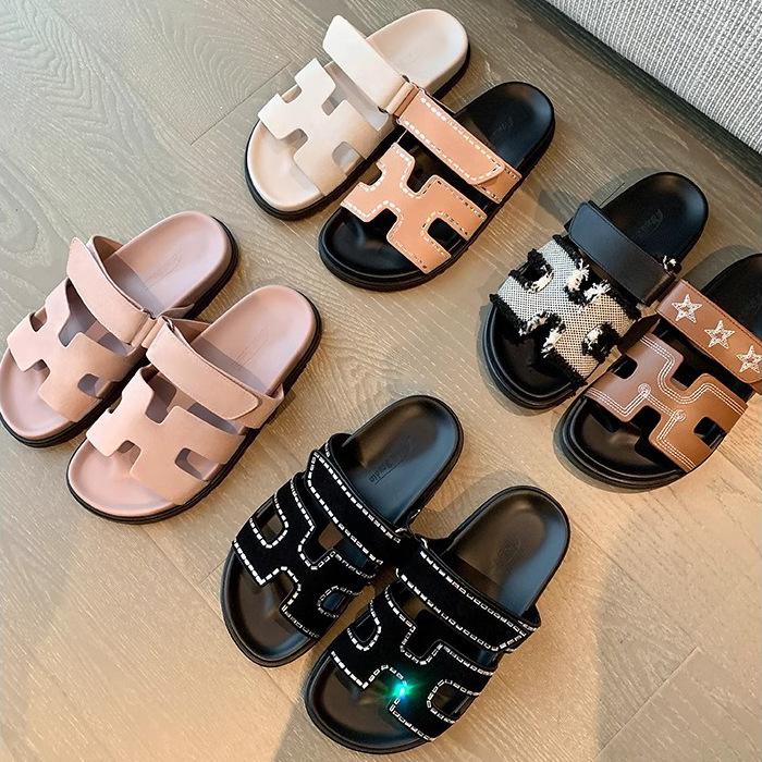 New Colors Are Coming~ Casual Thick-soled H-shaped Second Uncle Slippers for Women's 2025 Summer New Super Fire Velcro Sandals To Wear