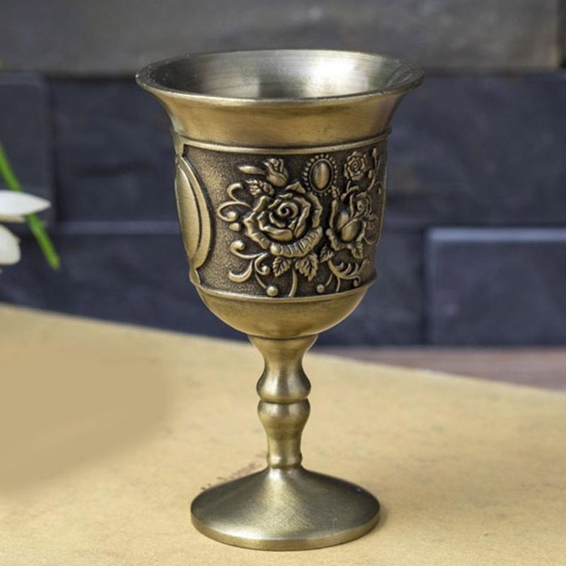 Pack of 2 Elegant Rose Branch Embossed Wine Glasses European Zinc Alloy Dinnerware for Romantics Dining