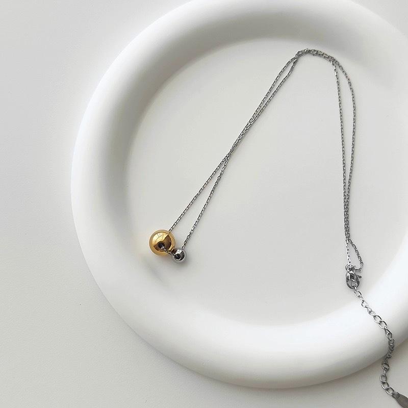 Elegant Two-Tone Gold & Silver Bead Necklace with Rotating Clavicle Design, Titanium Steel, 18K Gold-Plated, Fade-Resistant