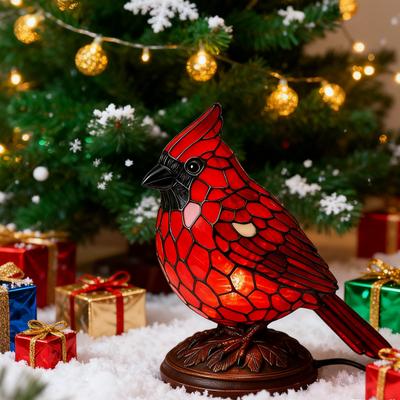 Kardinaller Masa Lambası Reçine Kırmızı Kuş Gece Lambası Yatak Başı Oturma Odası için Noel Dekoru Sıcak Işık Ev Dekorasyonu için Sanat Eseri
