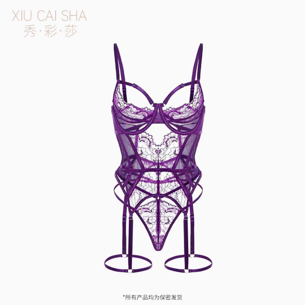 Purple Erotic Underwear Small Breasts Gather Perspective Pajamas 2025 New Sexy One-piece Garters Qqny Female Temptation