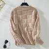 Women's Knitwear Autumn and Winter Retro Round Neck Loose Plaid Pullover Sweater