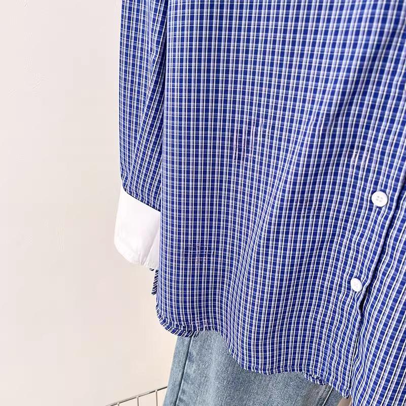 Chic Hong Kong Style Plaid Shirt for Women - Petite, Long-Sleeved, Perfect for Fall/Winter Commutes, Stylish and Versatile.
