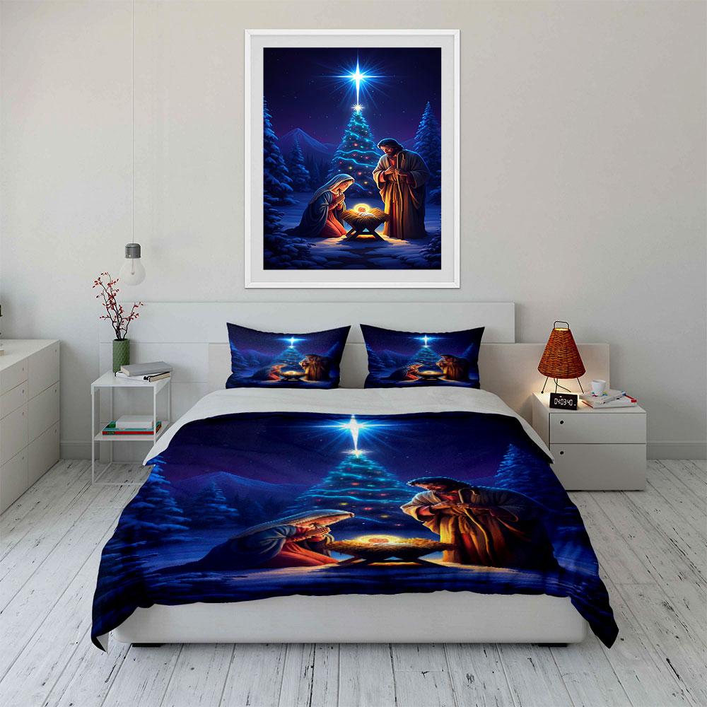 Nativity Scene Bedding Set Bedding Duvet Cover Set Duvet Cover Pillowcases (1 * Duvet Cover 2 * Pillowcases, Without Duvet Insert)