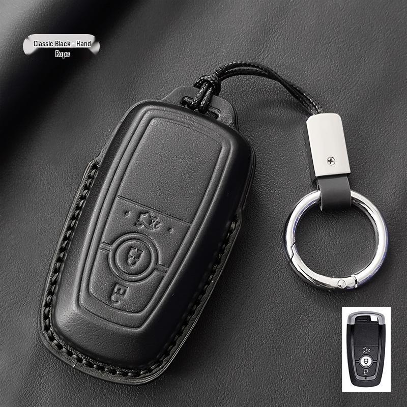 Genuine Leather Key Case for Ford Focus, Mondeo, Edge, Escort, Explorer, and Raptor.