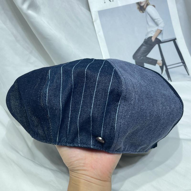 

Japanese Washed Beret & Newsboy Cap - Patchwork Stripe Cloud Hat Flattering Face Vintage Casual Lightweight Soft M 56-58cm