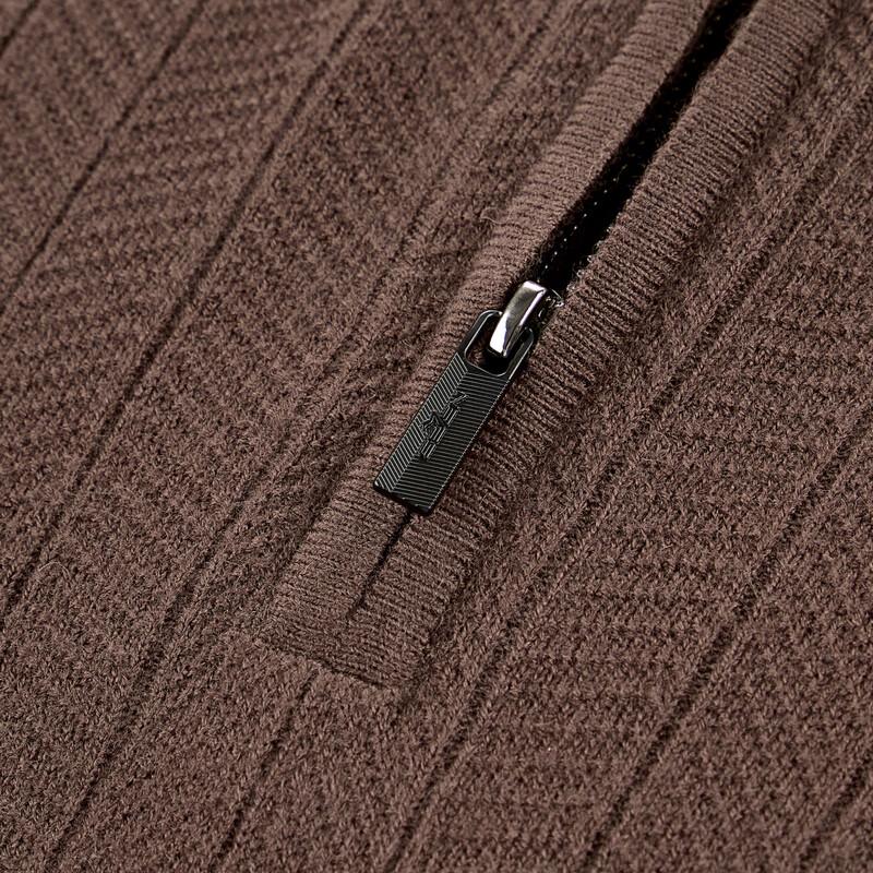 Qipai Men's Wool Blend Herringbone Quarter-Zip Polo Sweater