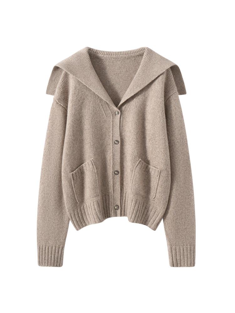 Navy Heavy Craftsmanship Cashmere Cardigan: Women's Loose Knit Sweater, Thickened Collared Casual Top