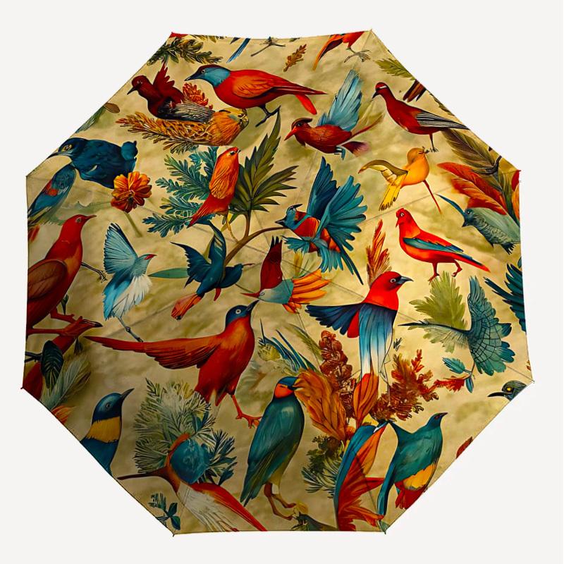 1PC Birds Flowers Umbrella-8-Rib Reinforced Portable Folding Travel Suitable for All Seasons Outdoor Daily Use-H0387